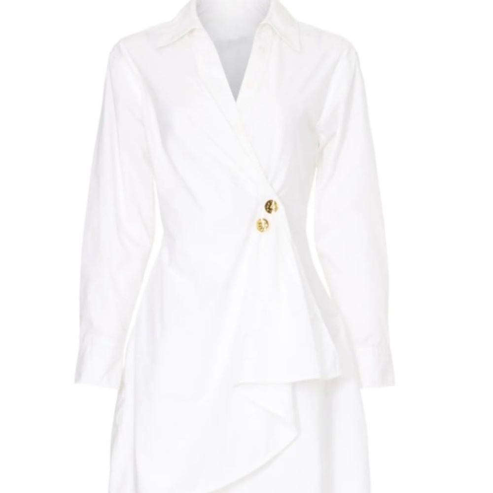 Tanya Taylor Winnie Optical White Long Sleeves Wrap Dress, Size 4 - Picture 2 of 9